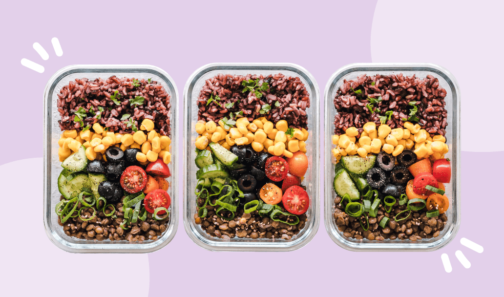 Meal prep containers with food