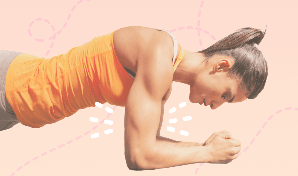 A girl in a plank with a pumped up body