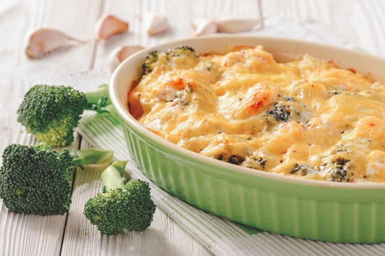 Casserole with broccoli and salmon