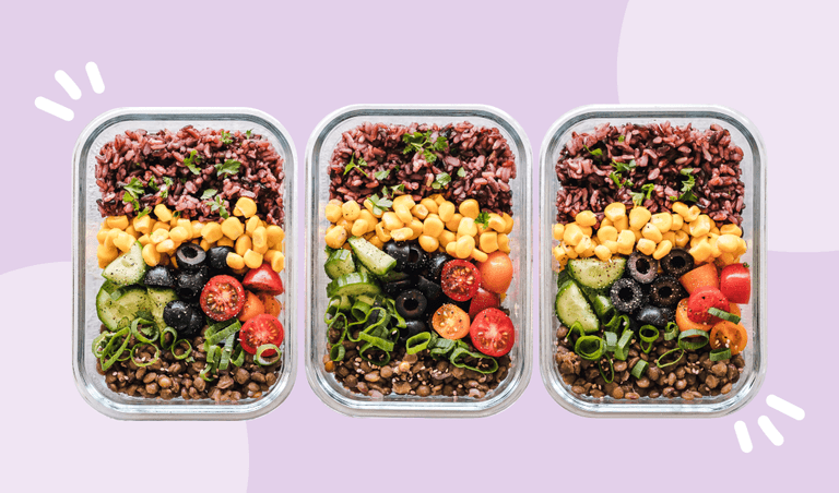 Meal prep containers with food
