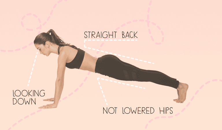 The right performance of the exercise (straight back, hips at the correct level, looking down)