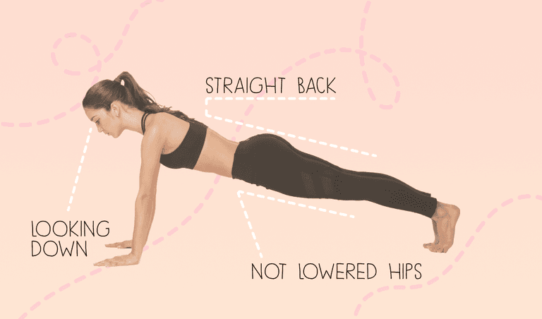 The right performance of the exercise (straight back, hips at the correct level, looking down)