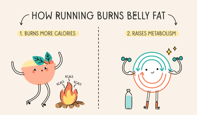 A picture describing how running burns belly fat