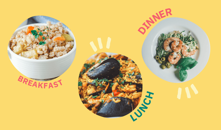 Day 7: Barley-pumpkin porridge, rice with mussels, shrimp zucchini pasta