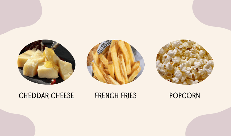 cheese, fries, popcorn