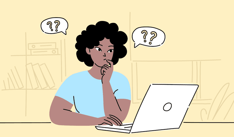 A woman  is sitting on a desk with her laptop browsing the internet to find answers why intermittent fasting works